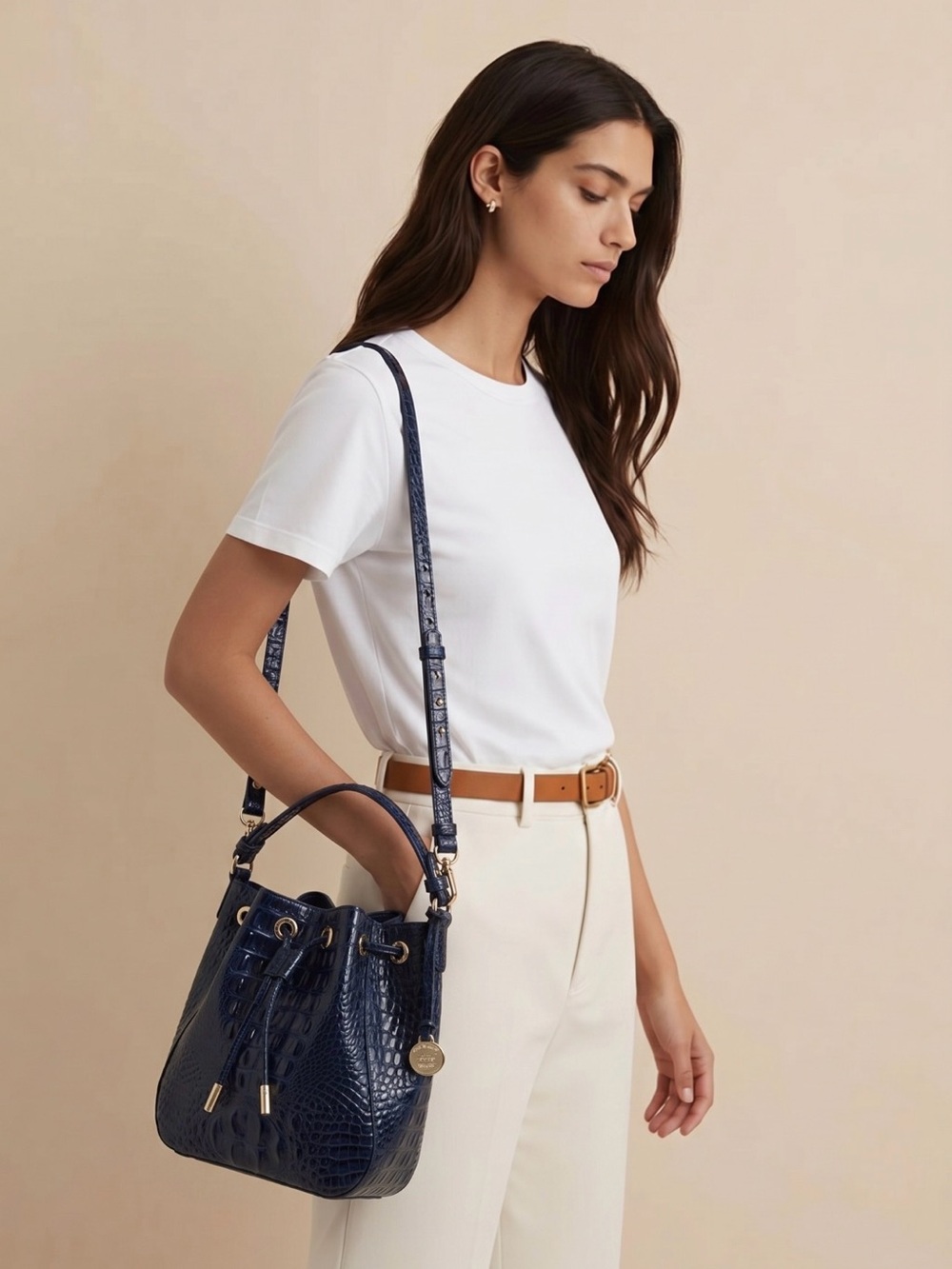 BRAHMIN Navy Croc-Textured Bucket Bag -& Women’s  wallet NWT  Dust cover bag